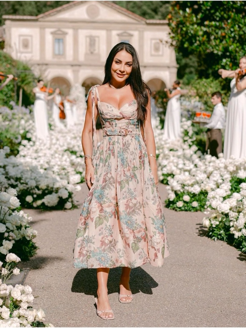 Zimmermann Matchmaker Pink Floral Silk Linen Tie Midi Dress - Picture 5 of 16